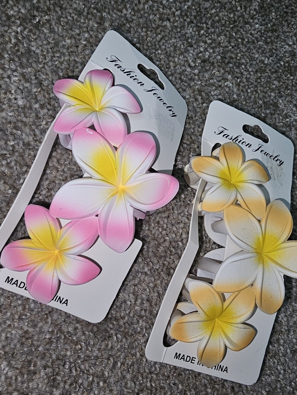 Plumeria Floral Hair Clips - Pink & Yellow and Peach & Yellow Set